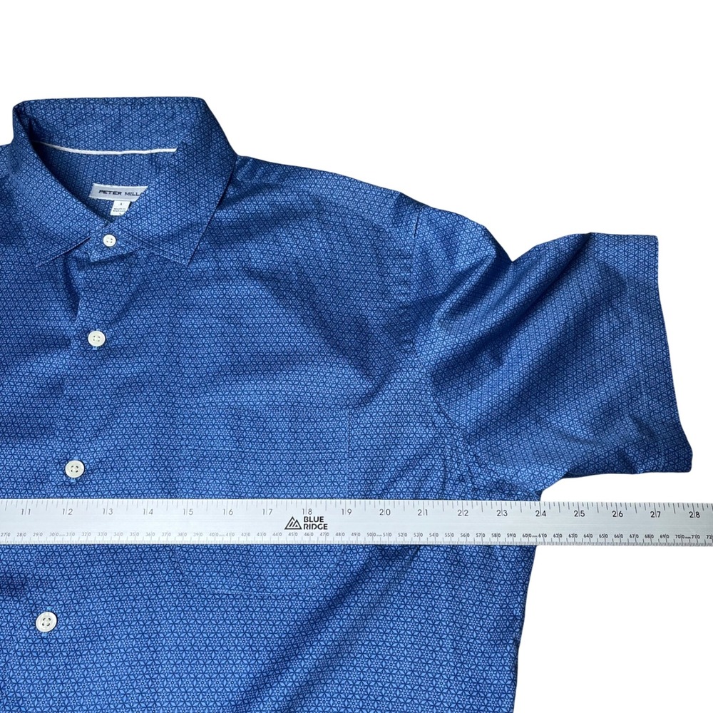 Peter Millar Royal Blue Micro-Pattern Cotton Button-Down Shirt - Picture 8 of 9